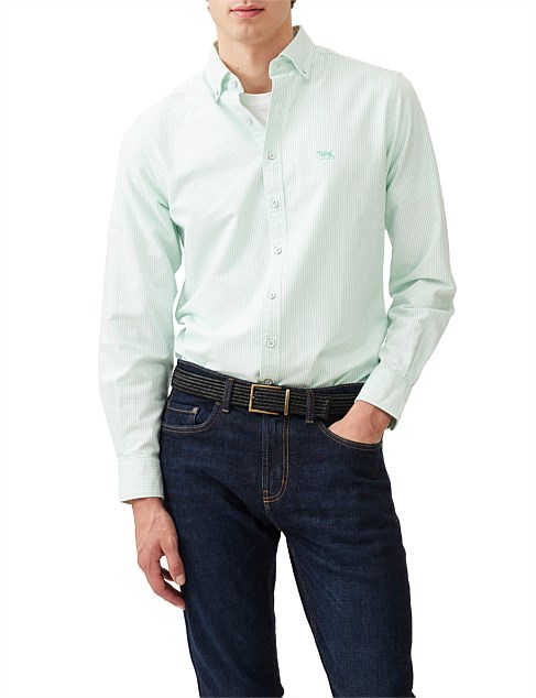 GUNN OXFORD STRIPE LONG SLEEVE SPORTS FIT SHIRT-SPEARMINT