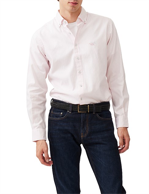 GUNN CHECK OXFORD LONG SLEEVE SPORTS FIT SHIRT-ROSEWATER