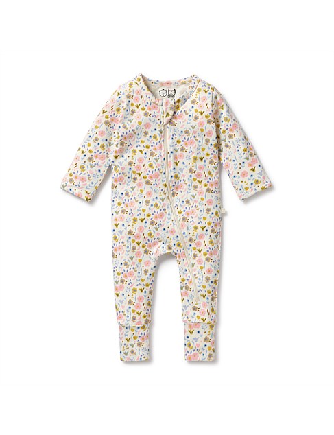 Ava Floral Organic Zipsuit with Feet