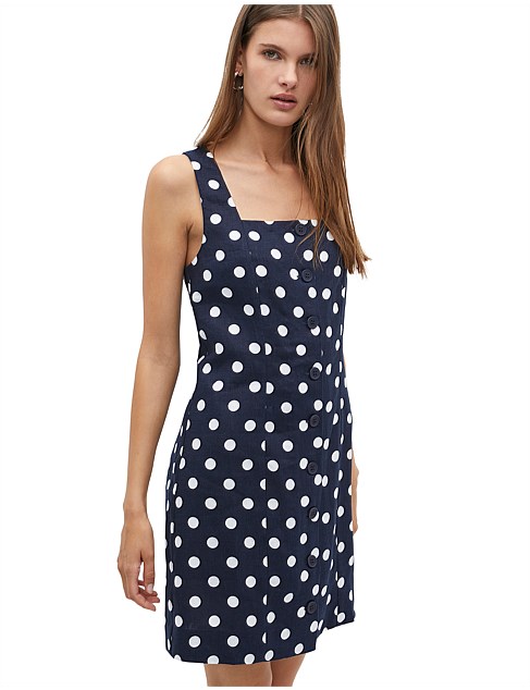 LINEN SPOT BUTTON MINI DRESS