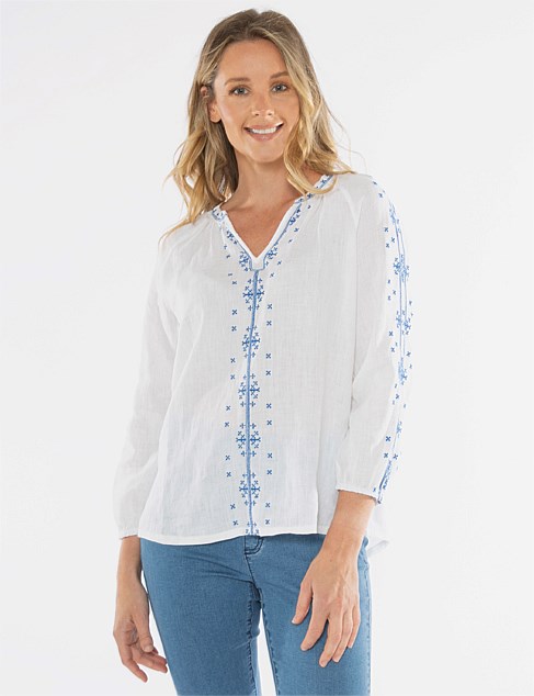 Embroidered V-Neck Top