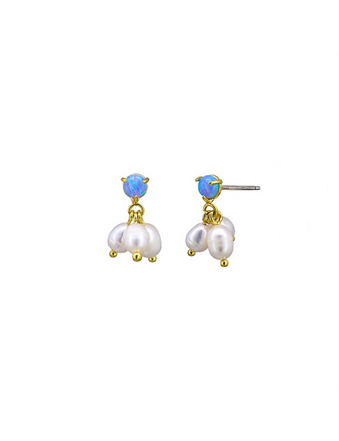 ZURI OPAL STUD EARRINGS W/ PEARLS