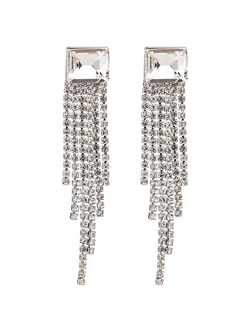 CRYSTAL FRINGE EARRINGS W CRYSTAL STUD