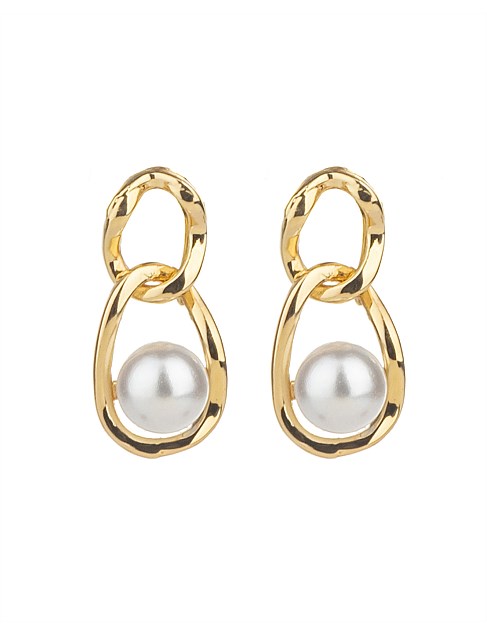 CHAIN LINK EARRINGS W PEARL