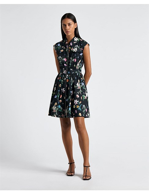 MIDNIGHT FLORAL COTTON ZIP FRONT DRESS