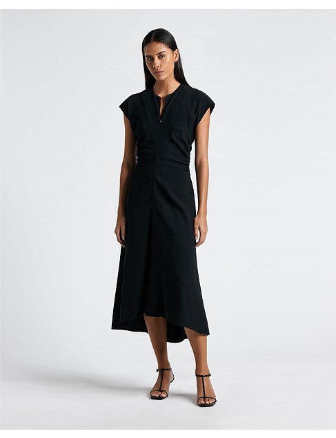 ZIP FRONT TUCK DETAIL MIDI DRESS