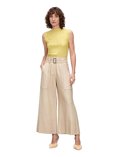 SANDWASHED VISCOSE BELTED CROPPED PANT