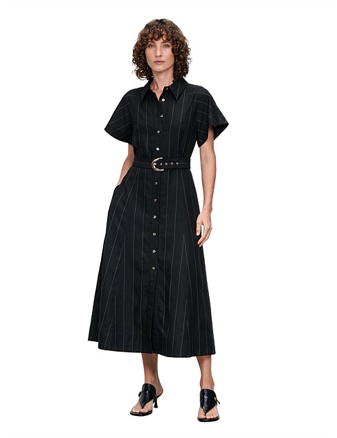 TEXTURED PINSTRIPE SHIRT DRESS