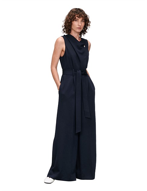 GRAINY TWILL COWL NECK JUMPSUIT