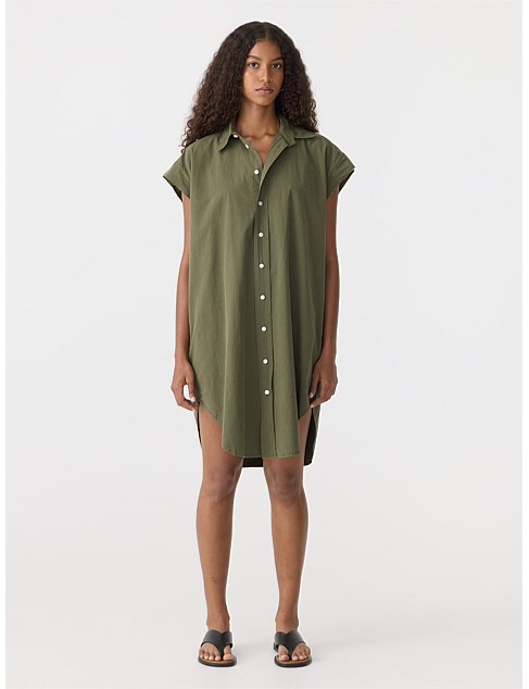 raw sleeveless shirt dress