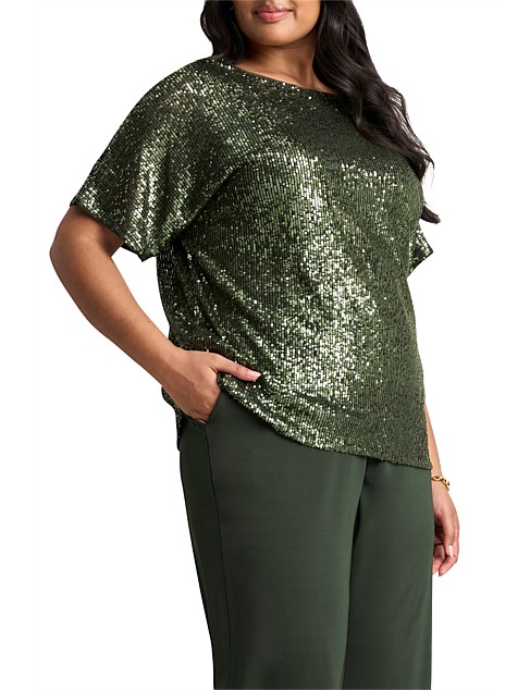 SEQUIN T-SHIRT - KHAKI