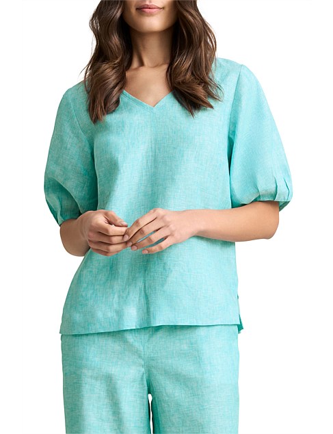 FRENCH LINEN BLOUSE - AQUA