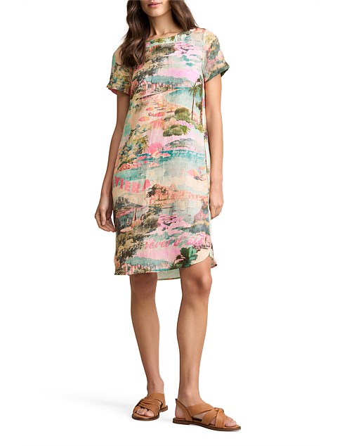 FRENCH LINEN SHIFT DRESS - MULTI