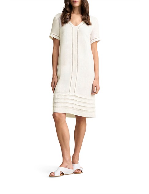 LADDER TRIM LINEN DRESS - WHITE