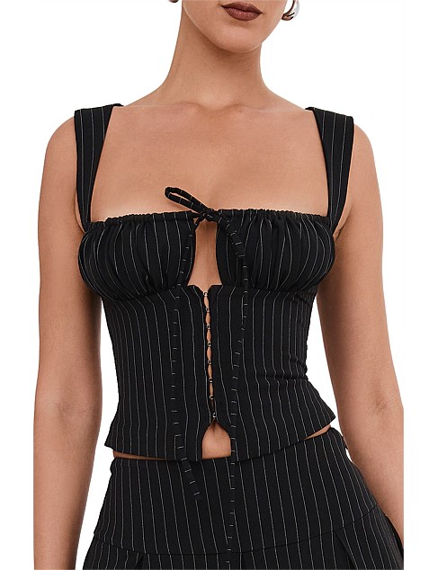 MISTRESS ROCKS BLACK PINSTRIPE TOP