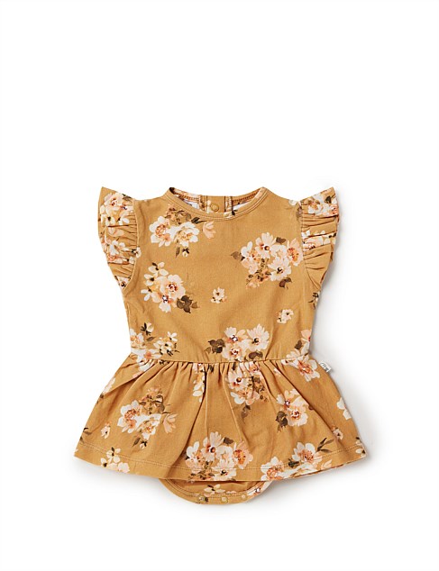 Golden Flower Short Sleeve Organic Dress