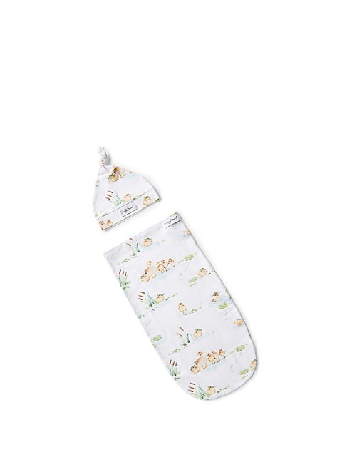 Duck Pond Organic Snuggle Swaddle & Beanie Set