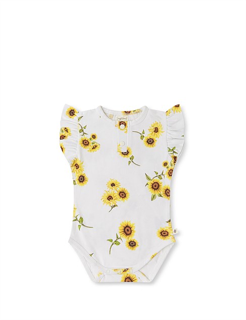 Sunflower Short Sleeve Organic Bodysuit with Frill