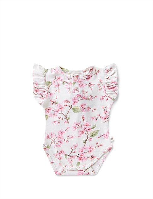 Cherry Blossom Short Sleeve Organic Bodysuit with Frill