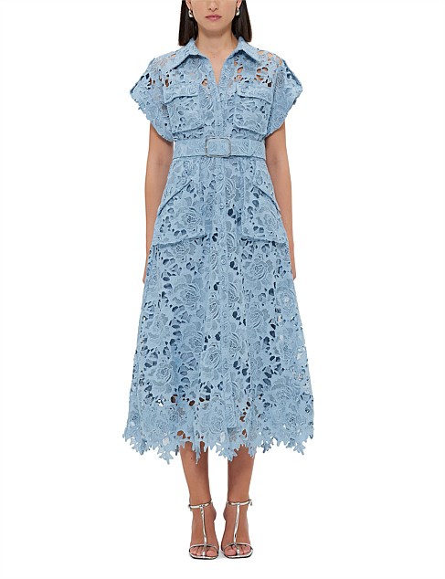 Audrey Lace Pocket Shirt Midi Dress