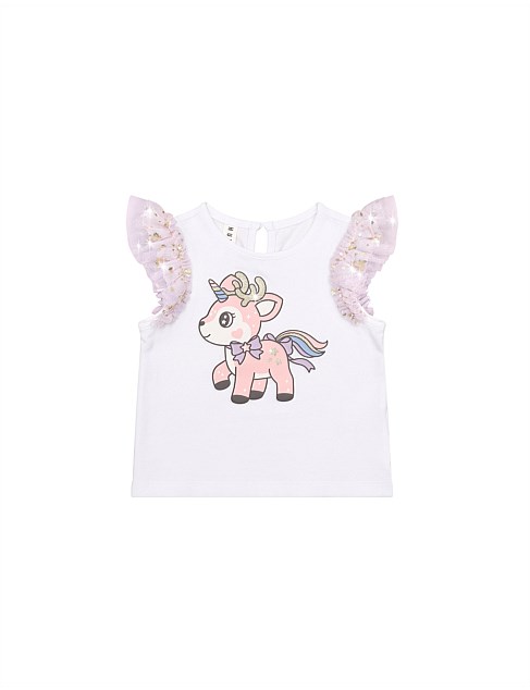 REINDEER TULLE SLEEVE T-SHIRT