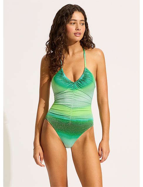 Spectrum Drawstring V Neck One Piece Swimsuit