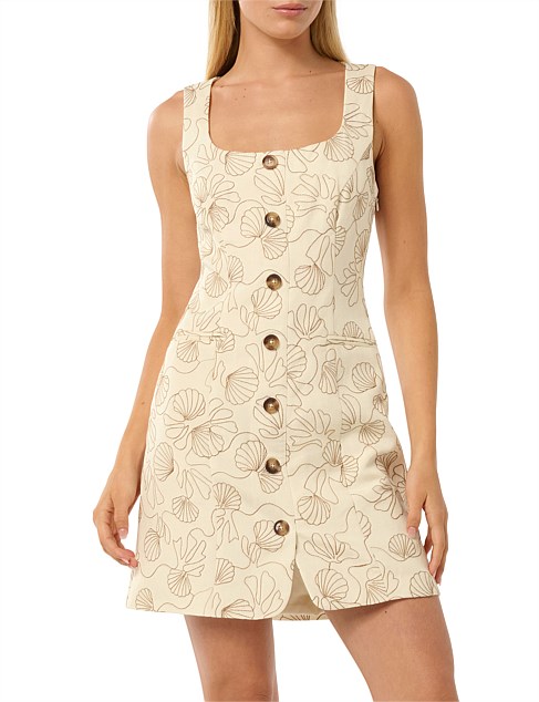 CAPRICE EMBROIDERED LINEN MINI DRESS