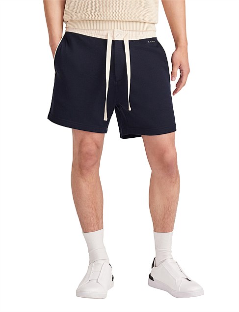 WOVEN WAISTBAND KNIT SHORTS