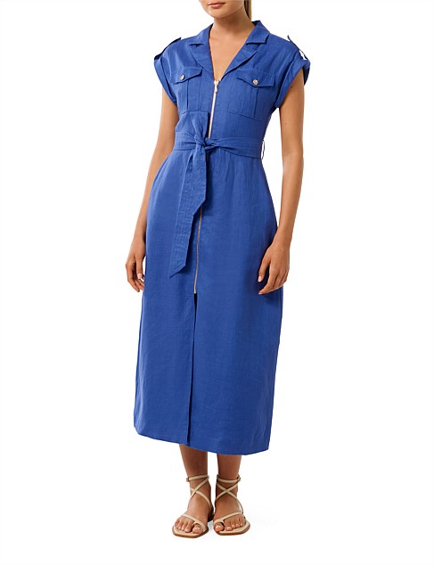 ALISON ZIP UTILITY LINEN MIDI DRESS