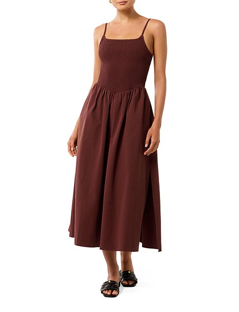 DYLAN SHIRRED COTTON MIDI DRESS