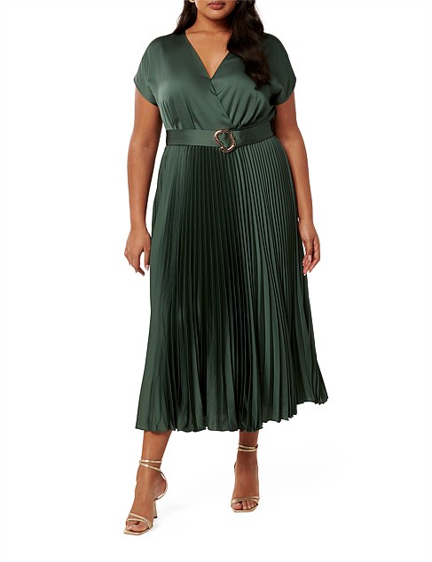 CATHERINE CURVE SATIN PLEATED MIDI