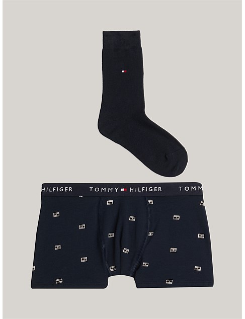 Boys Signature Print Trunks And Socks Gift Box