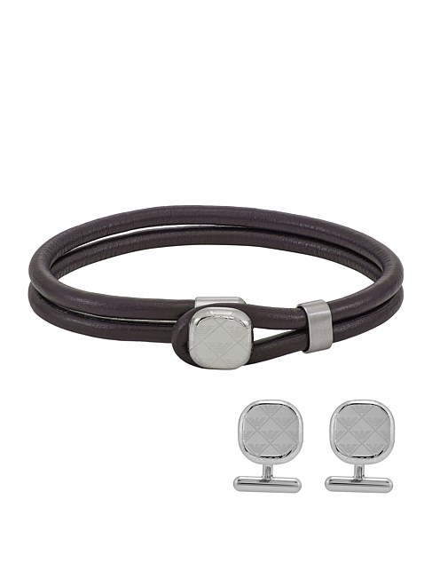 Silver Tone Cufflinks & Bracelet