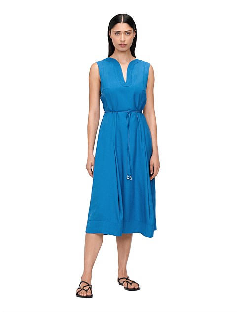 SANDWASHED VISCOSE TOPSTITCH DRESS