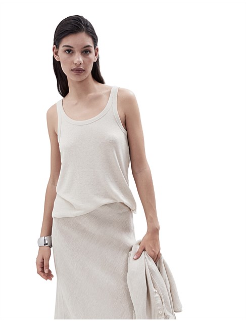 LINEN BLEND SCOOP NECK TANK