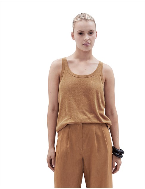 LINEN BLEND SCOOP NECK TANK