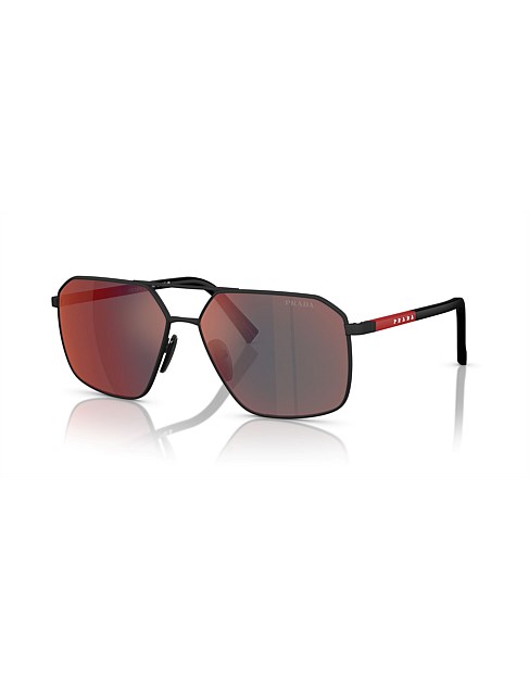 Irregular BLACK RUBBER DARK GREY MIRROR BLUE/RED Sunglasses