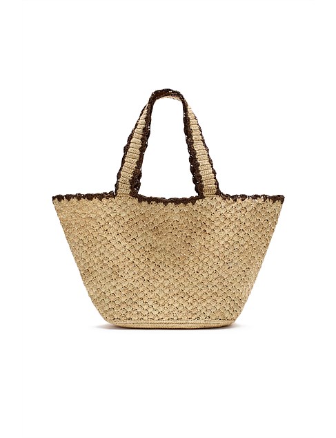 SCALLOP TRIM RAFFIA TOTE