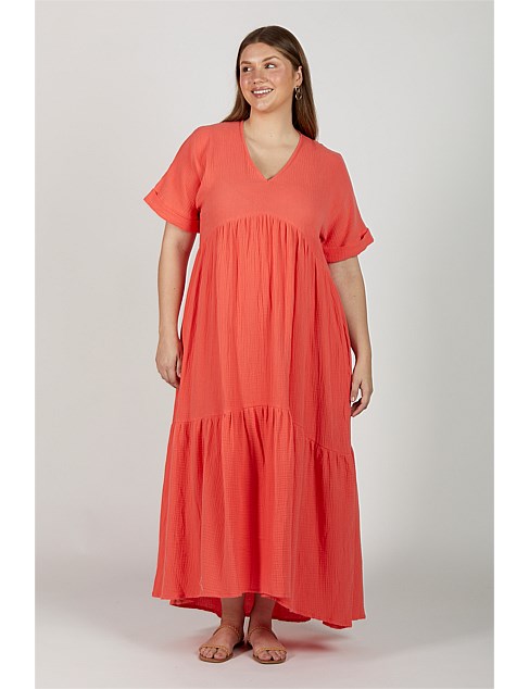 Adriana Crinkle Cotton V-Neck Dress