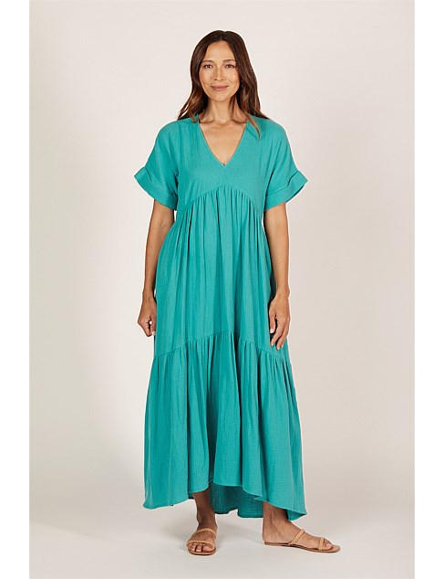 Adriana Crinkle Cotton V-Neck Dress