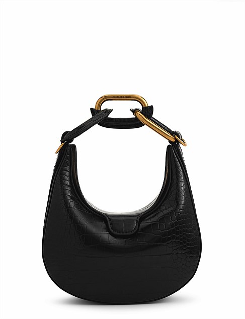 MINI KORA CROC-EFFECT CHAIN-LINK MOON BAG