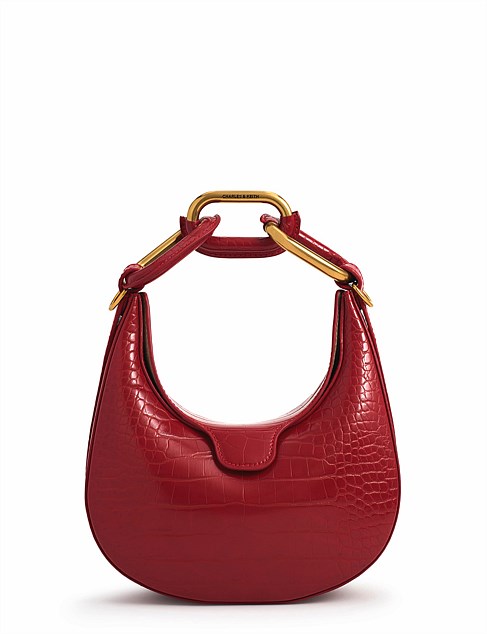 MINI KORA CROC-EFFECT CHAIN-LINK MOON BAG