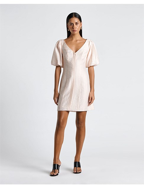 LIGHT VISCOSE PUFF SLEEVE MINI DRESS