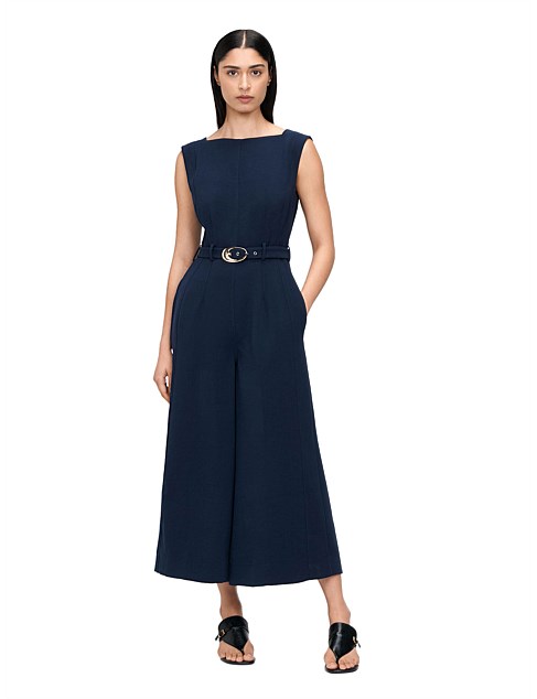 DOUBLE WEAVE BOAT NECK JUMPSUIT