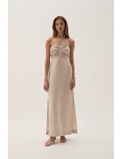 Akoya Ruched Midi Dress