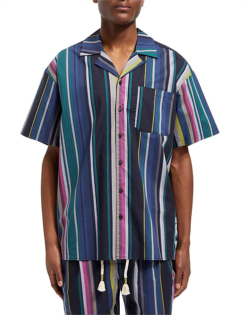 Multicolour striped poplin Hawaii shirt