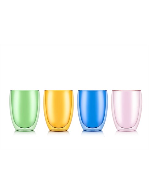 MOMA DOUBLED WALLED GLASS 350ML MULTICOLOURED SET OF 4