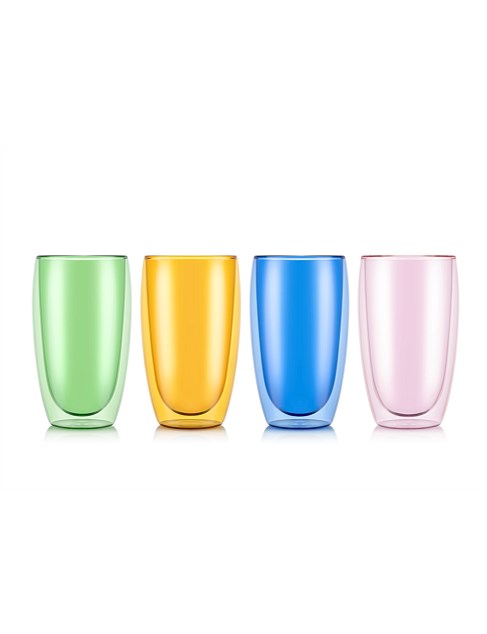 MOMA DOUBLE WALLED GLASS 450ML MULTICOLOURED SET OF 4