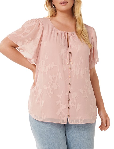 ALBA CURVE BURN OUT BUTTON BLOUSE