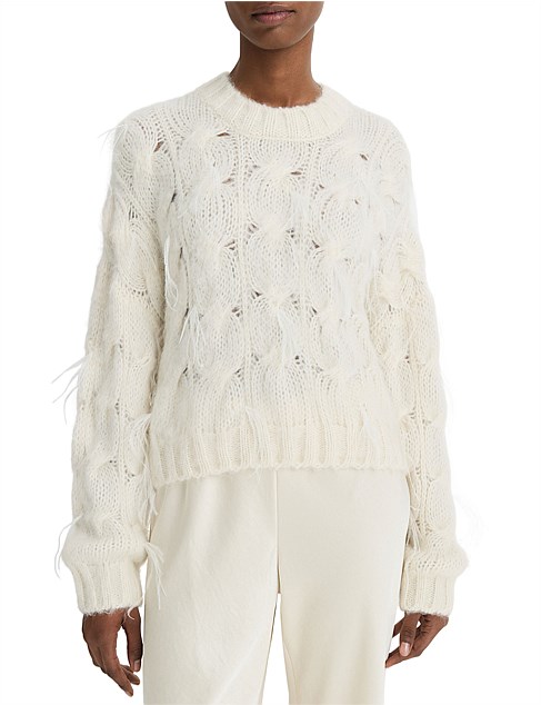 Feather Embellished Cable Knit